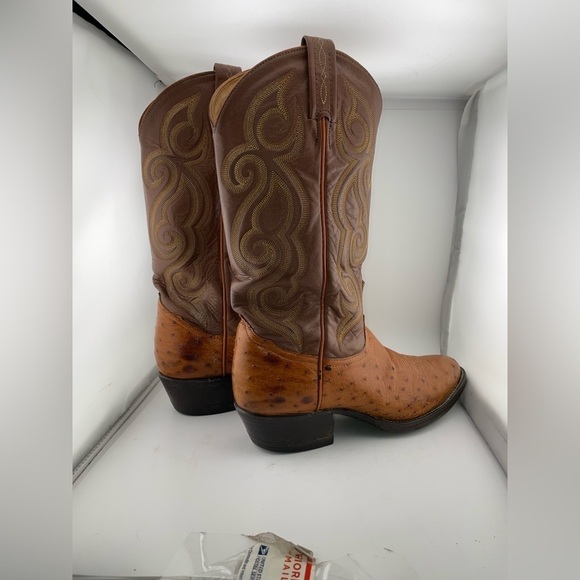 Vintage Tony Lama Exotic Ostrich Quill Western Cowboy Boots 8 D Made in USA - Picture 4 of 14